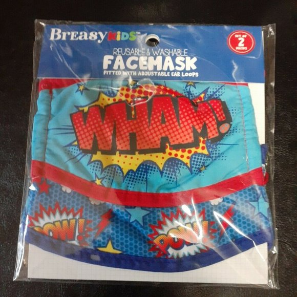 Breasy Mask Other - Breasy Kids Face Mask Action Hero Adjustable 2pk